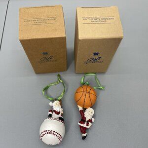 2 Vintage Avon Santa Sports Christmas Tree Ornament Baseball Basketball Ball